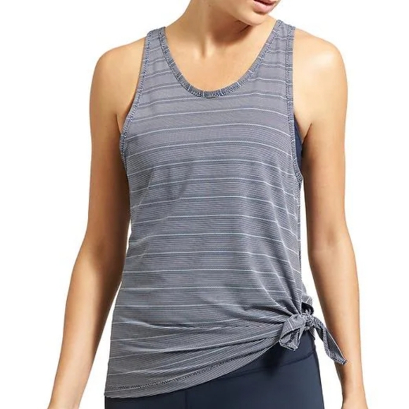 Athleta Navy Blue Max Out Side Tie Knot Stripe Athletic Tank Top Medium - Picture 1 of 7